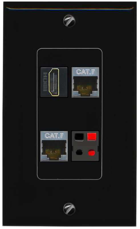 RiteAV 2 CAT7 HDMI SPEAKER Wall Plate Decorative [Black]