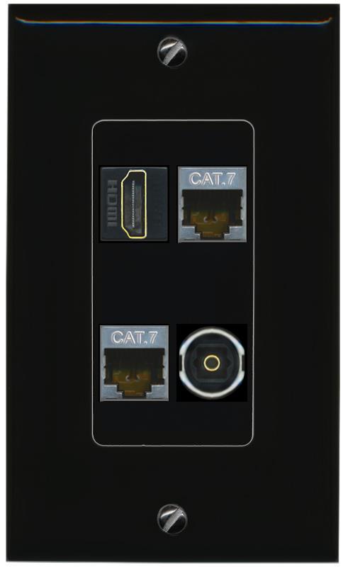 RiteAV 2 CAT7 HDMI TOSLINK Wall Plate Decorative [Black]