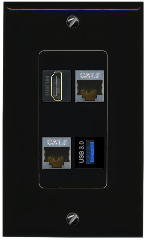 RiteAV 2 CAT7 HDMI USB-3 Wall Plate Decorative [Black]