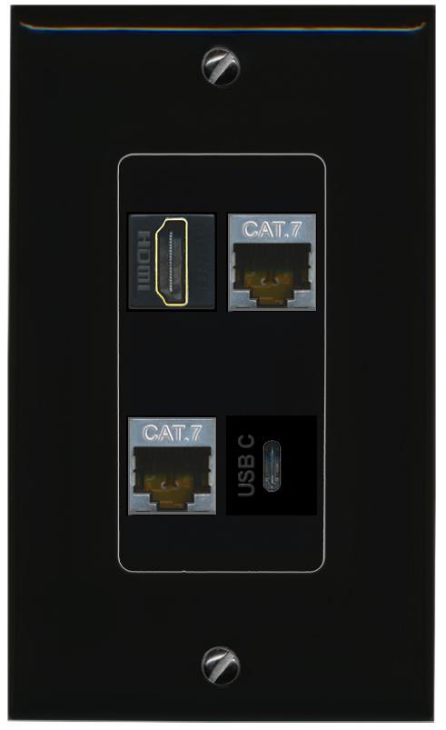 RiteAV 2 CAT7 HDMI USBC Wall Plate Decorative [Black]