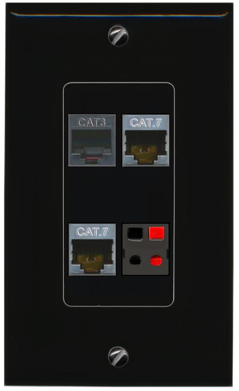 RiteAV 2 CAT7 PHONE SPEAKER Wall Plate Decorative [Black]