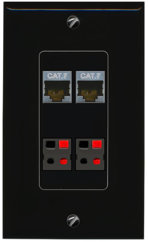 RiteAV 2 CAT7 2 SPEAKER Wall Plate Decorative [Black]