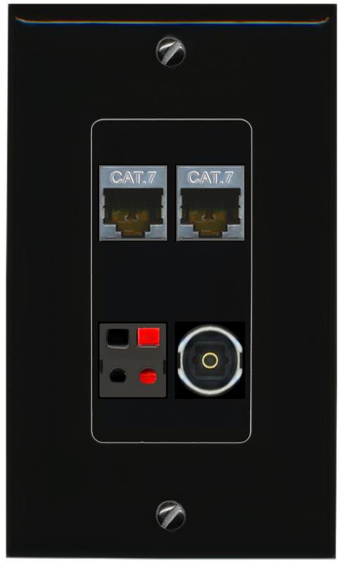 RiteAV 2 CAT7 SPEAKER TOSLINK Wall Plate Decorative [Black]