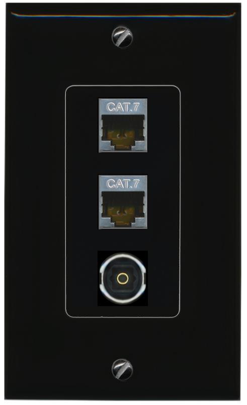 2 CAT7 TOSLINK Wall Plate [Black]