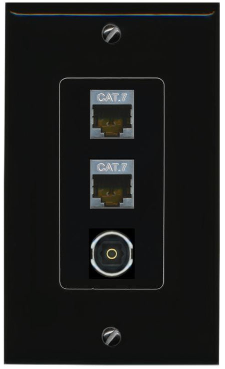 2 CAT7 TOSLINK Wall Plate [Black]