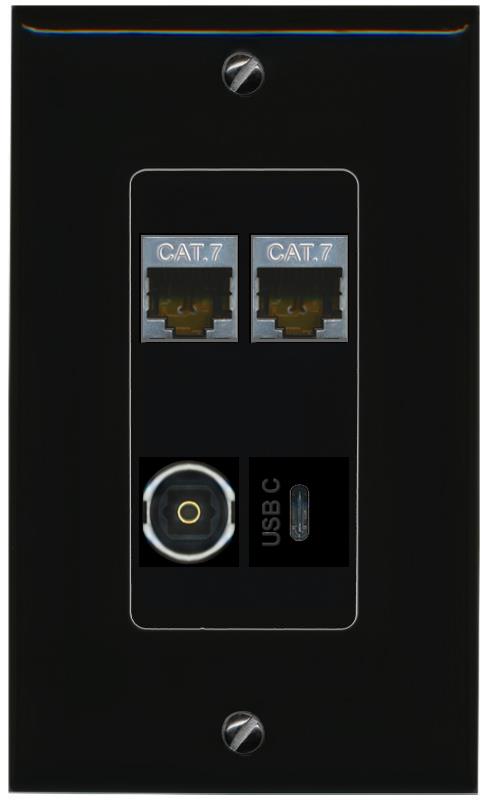 RiteAV 2 CAT7 TOSLINK USBC Wall Plate Decorative [Black]