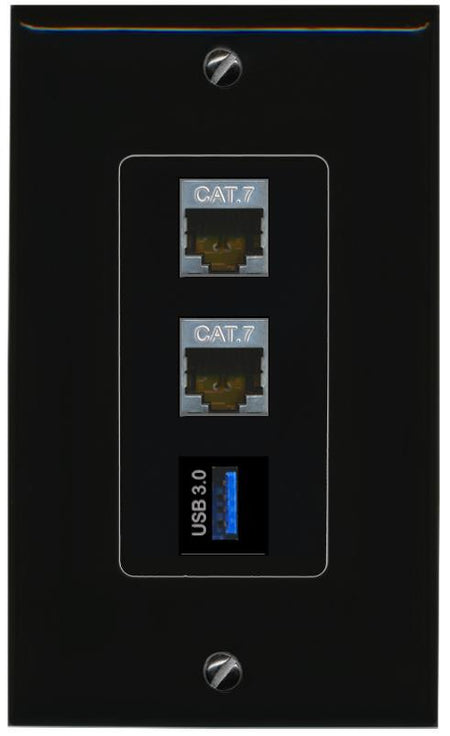 2 CAT7 USB-3 Wall Plate [Black]