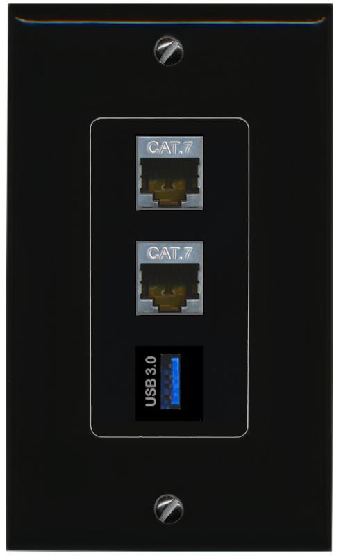 2 CAT7 USB-3 Wall Plate [Black]