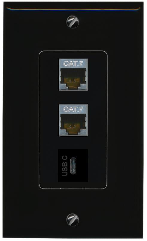2 CAT7 USBC Wall Plate [Black]
