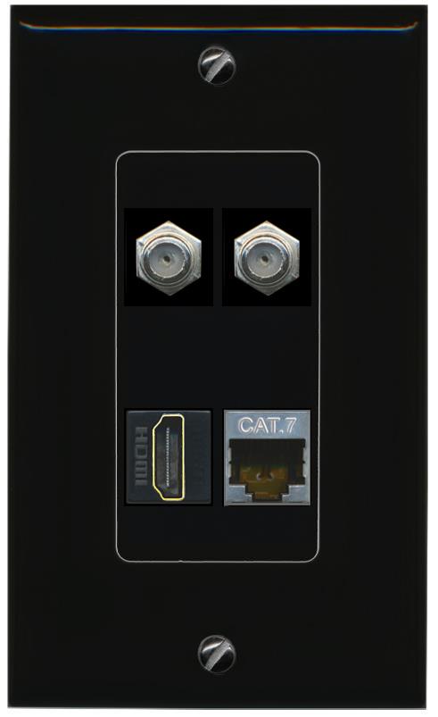 RiteAV CAT7 2 COAX HDMI Wall Plate Decorative [Black]