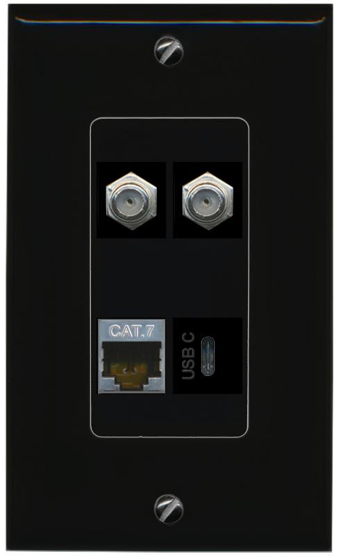 RiteAV CAT7 2 COAX USBC Wall Plate Decorative [Black]