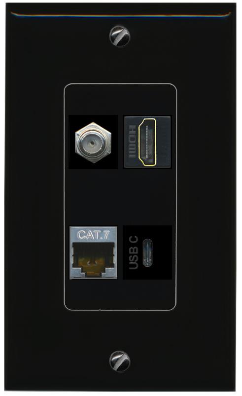 RiteAV CAT7 COAX HDMI USBC Wall Plate Decorative [Black]