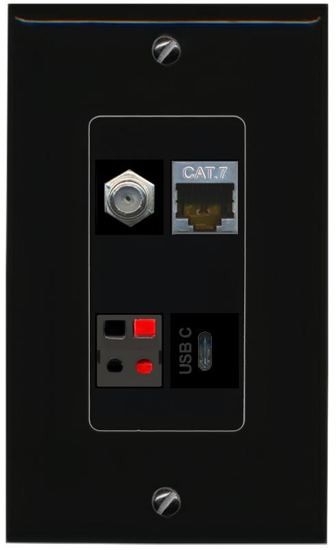 RiteAV CAT7 COAX SPEAKER USBC Wall Plate Decorative [Black]