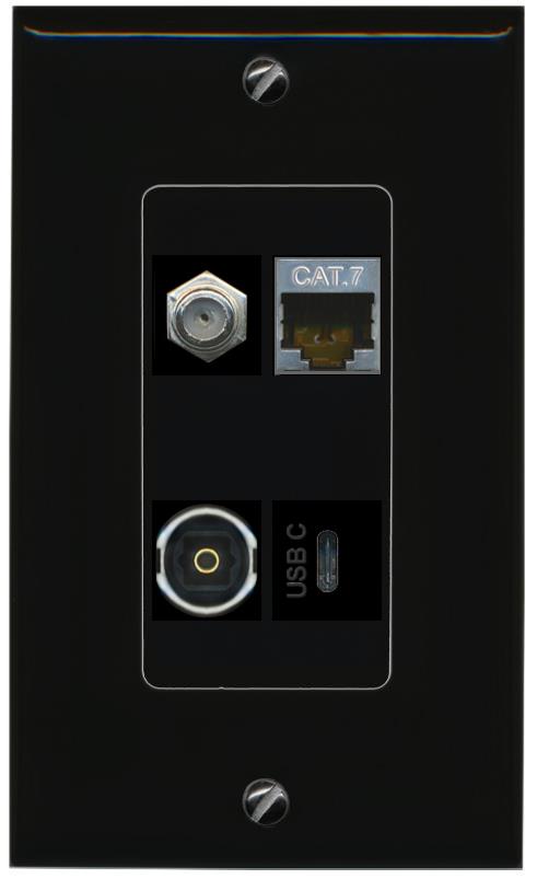 RiteAV CAT7 COAX TOSLINK USBC Wall Plate Decorative [Black]