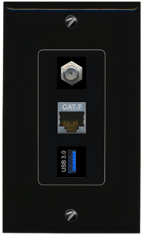 CAT7 COAX USB-3 Wall Plate [Black]