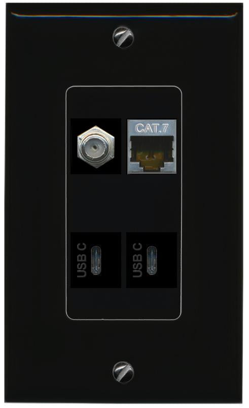RiteAV CAT7 COAX 2 USBC Wall Plate Decorative [Black]