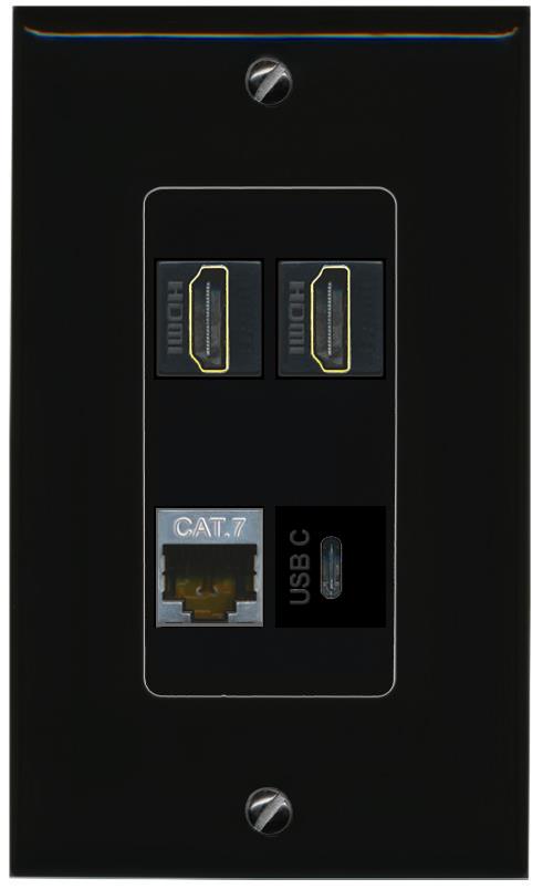 RiteAV CAT7 2 HDMI USBC Wall Plate Decorative [Black]