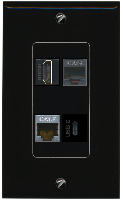 RiteAV CAT7 HDMI PHONE USBC Wall Plate Decorative [Black]