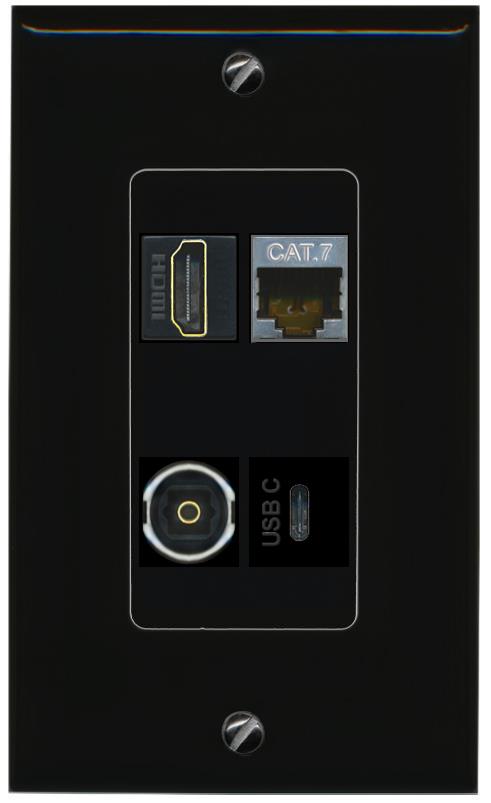 RiteAV CAT7 HDMI TOSLINK USBC Wall Plate Decorative [Black]