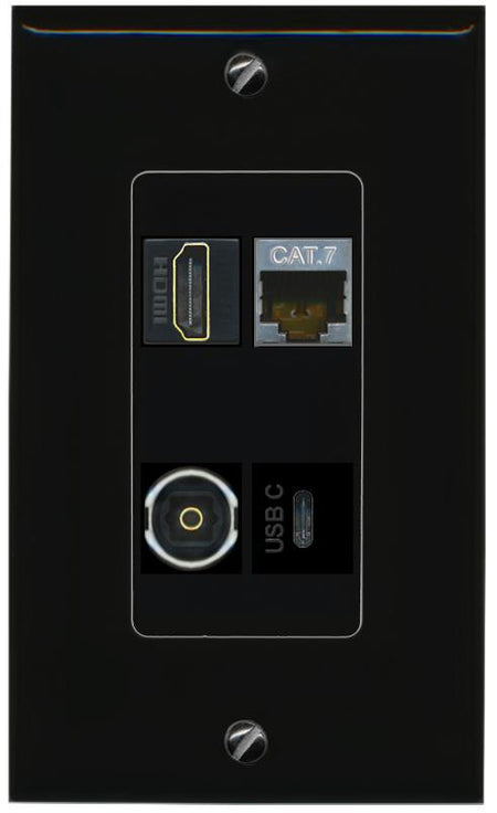 RiteAV CAT7 HDMI TOSLINK USBC Wall Plate Decorative [Black]
