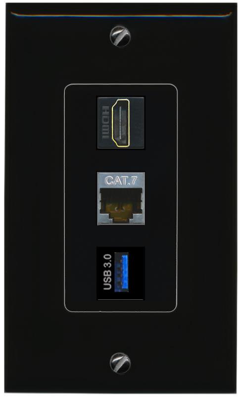 CAT7 HDMI USB-3 Wall Plate [Black]