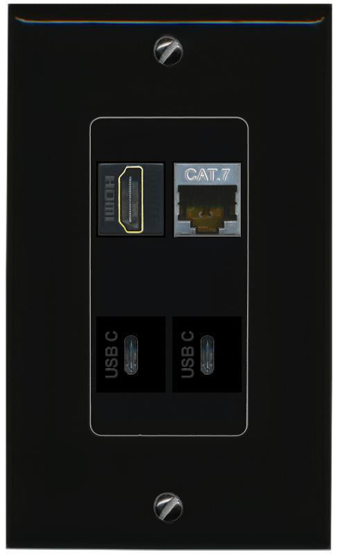 RiteAV CAT7 HDMI 2 USBC Wall Plate Decorative [Black]