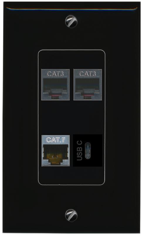 RiteAV CAT7 2 PHONE USBC Wall Plate Decorative [Black]