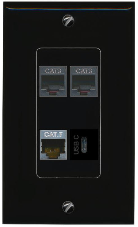 RiteAV CAT7 2 PHONE USBC Wall Plate Decorative [Black]