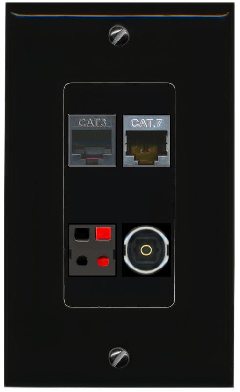RiteAV CAT7 PHONE SPEAKER TOSLINK Wall Plate Decorative [Black]