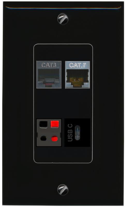 RiteAV CAT7 PHONE SPEAKER USBC Wall Plate Decorative [Black]