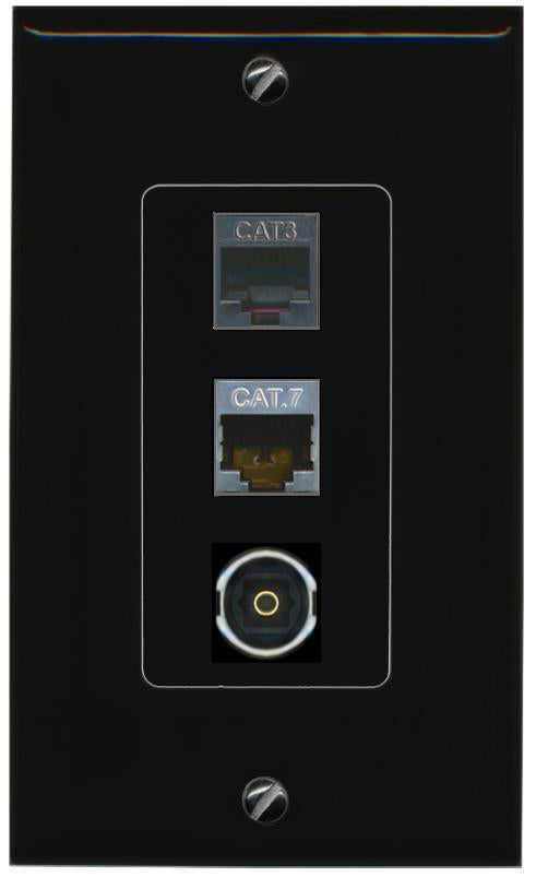 CAT7 PHONE TOSLINK Wall Plate [Black]