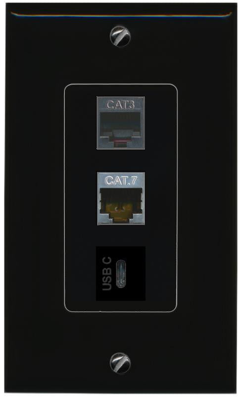 CAT7 PHONE USBC Wall Plate [Black]