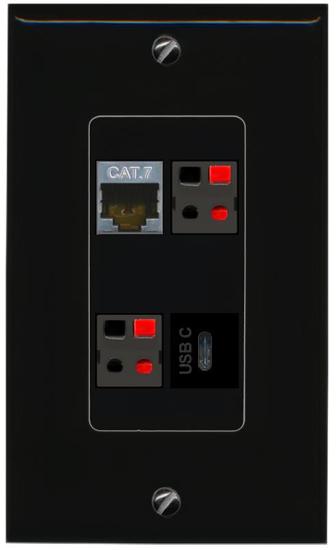 RiteAV CAT7 2 SPEAKER USBC Wall Plate Decorative [Black]