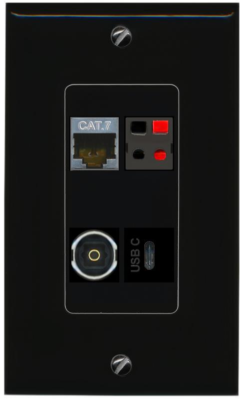 RiteAV CAT7 SPEAKER TOSLINK USBC Wall Plate Decorative [Black]