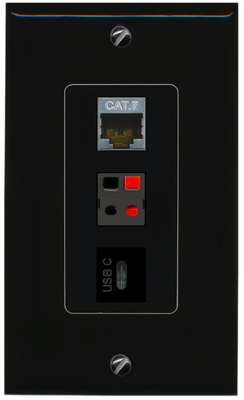 CAT7 SPEAKER USBC Wall Plate [Black]