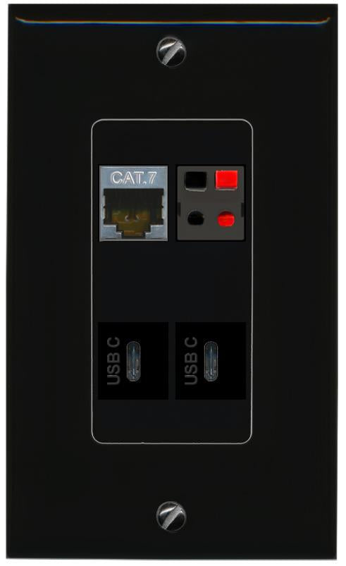 RiteAV CAT7 SPEAKER 2 USBC Wall Plate Decorative [Black]