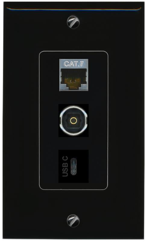 CAT7 TOSLINK USBC Wall Plate [Black]