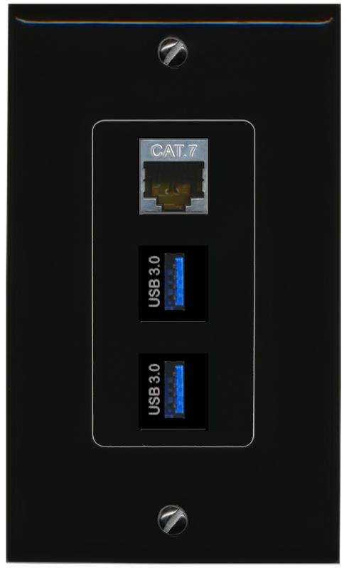 CAT7 2 USB-3 Wall Plate [Black]