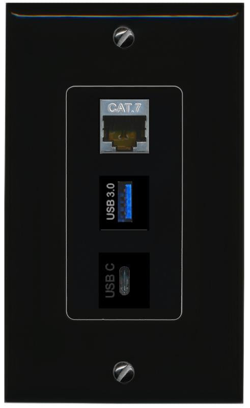 CAT7 USB-3 USBC Wall Plate [Black]