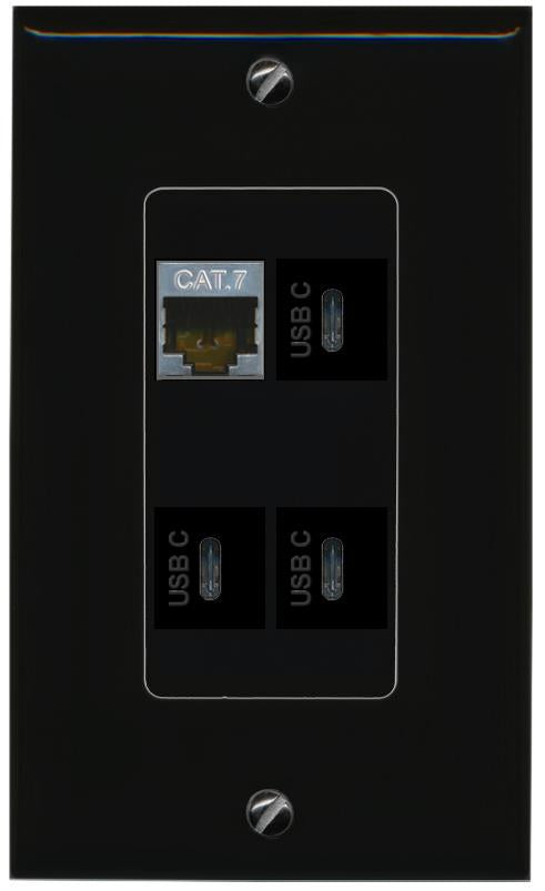 RiteAV CAT7 3 USBC Wall Plate Decorative [Black]