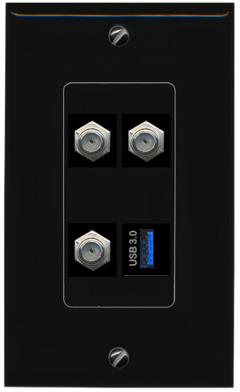 RiteAV 3 COAX USB-3 Wall Plate Decorative [Black]