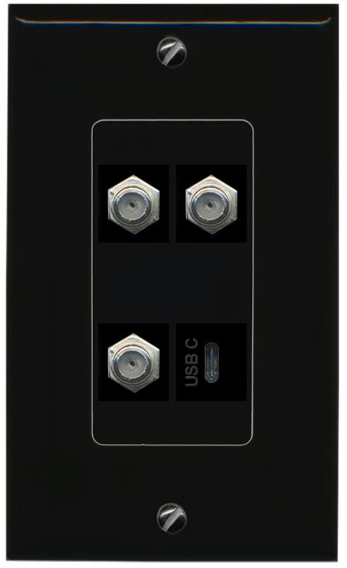 RiteAV 3 COAX USBC Wall Plate Decorative [Black]