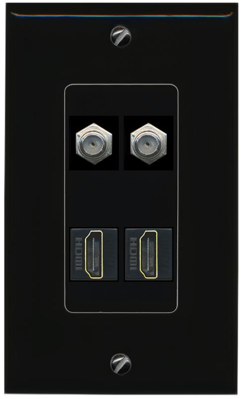 RiteAV 2 COAX 2 HDMI Wall Plate Decorative [Black]
