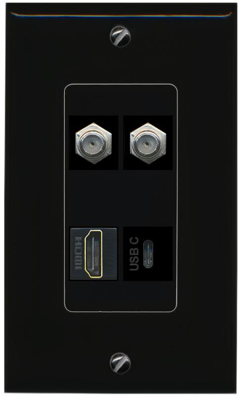 RiteAV 2 COAX HDMI USBC Wall Plate Decorative [Black]