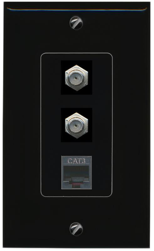 2 COAX PHONE Wall Plate [Black]