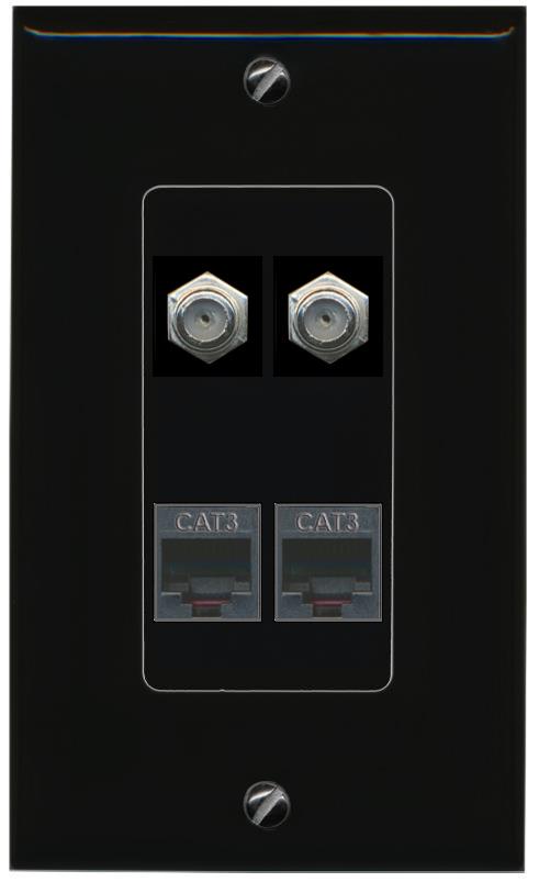 RiteAV 2 COAX 2 PHONE Wall Plate Decorative [Black]