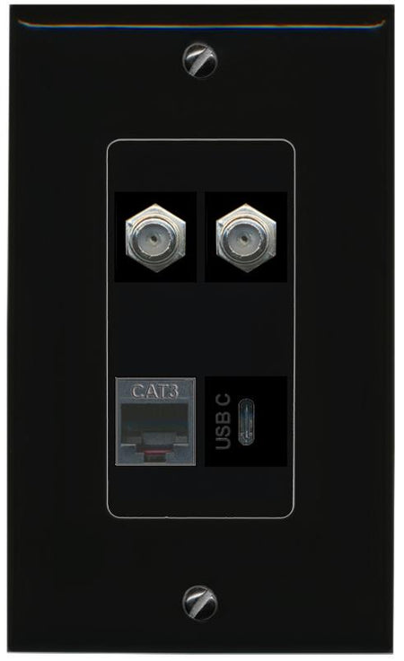 RiteAV 2 COAX PHONE USBC Wall Plate Decorative [Black]