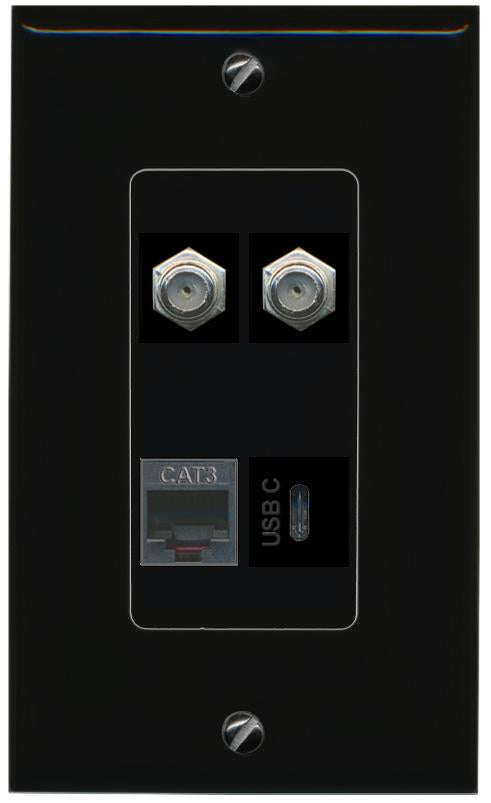 RiteAV 2 COAX PHONE USBC Wall Plate Decorative [Black]