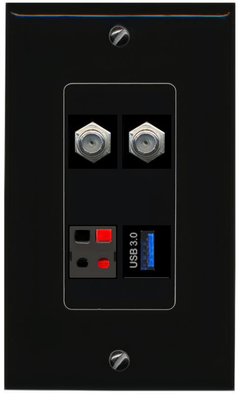 RiteAV 2 COAX SPEAKER USB-3 Wall Plate Decorative [Black]