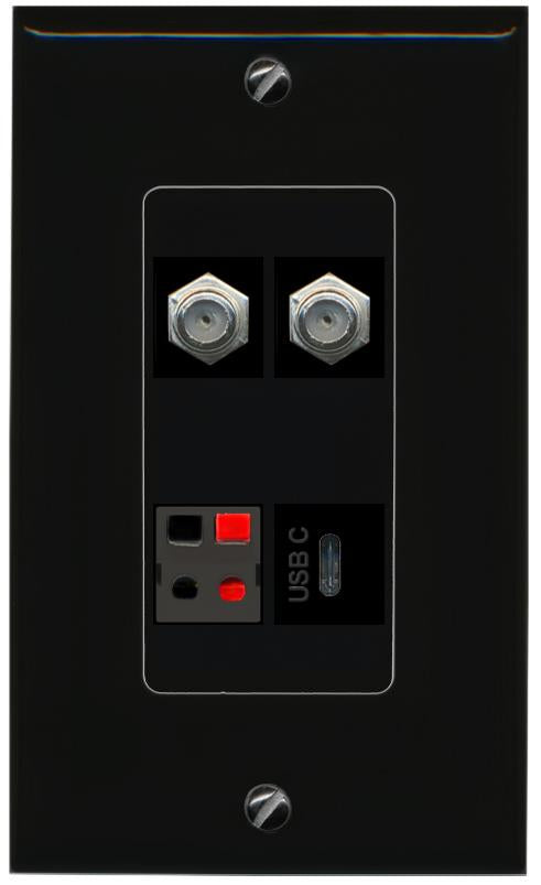 RiteAV 2 COAX SPEAKER USBC Wall Plate Decorative [Black]